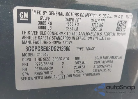 2013 Chevrolet Silverado 1500 Lt from USA, damaged, VIN 3GCPCSE03DG212600